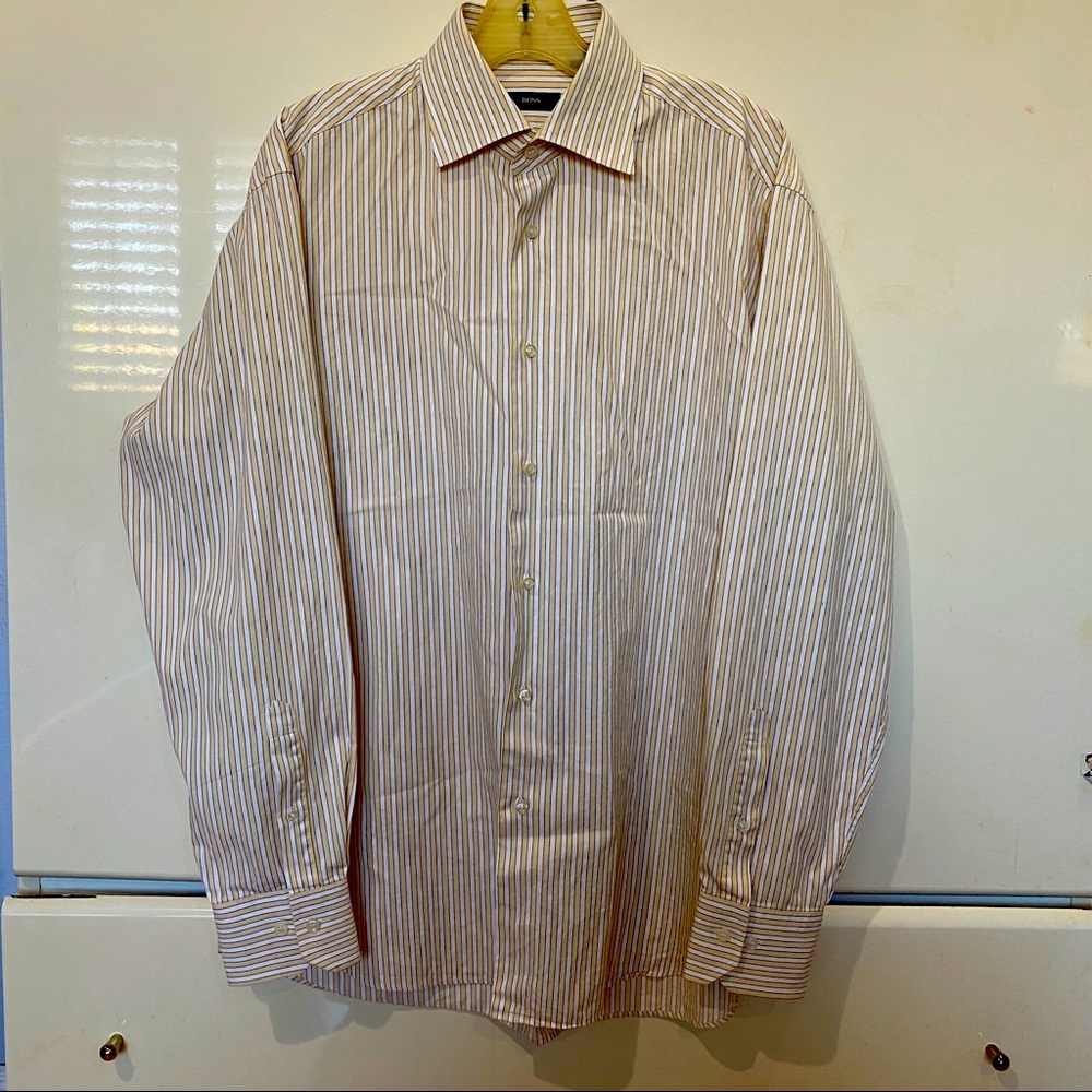 Hugo boss gold and white striped shirt